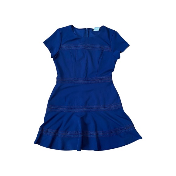 B. Darlin Fit and Flare Mini Dress Short Sleeve Blue Lace Trim Sz 9/10 - Picture 1 of 6